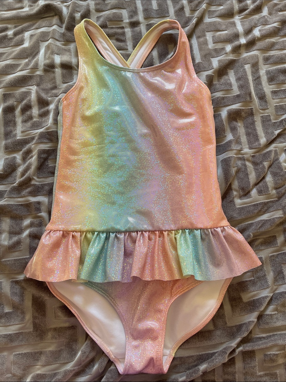 Kids Rainbow Shimmer One-Piece Swimsuit with Ruffle
